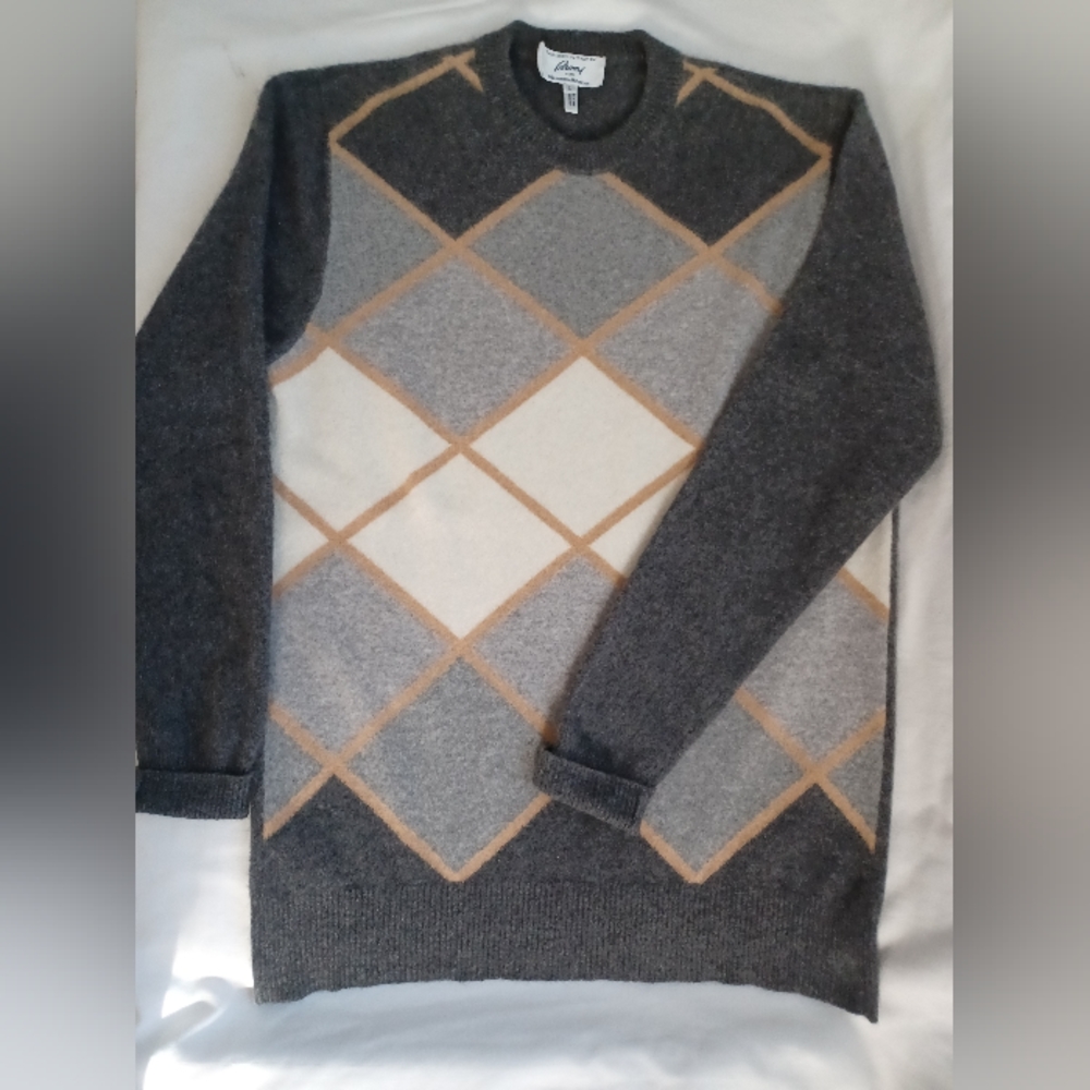 SOLD Brioni Cashmere Argyle Mens Medium Sweater Excellent cond Italy